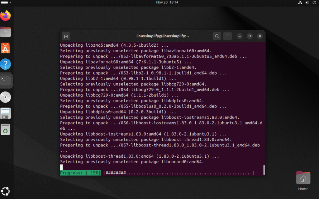 Proses loading instalasi GNS3 di Linux