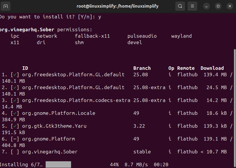 Instalasi Flathub untuk menjalankan Sober dan Roblox di Linux