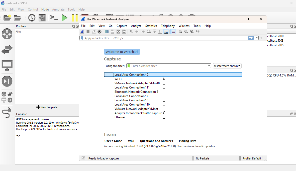 Contoh capture paket jaringan dari GNS3 ke Wireshark