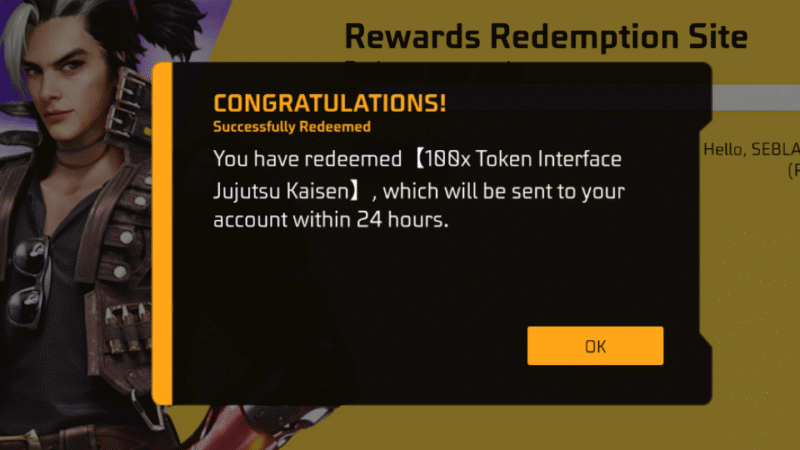 Tampilan kode redeem FF berhasil di klaim