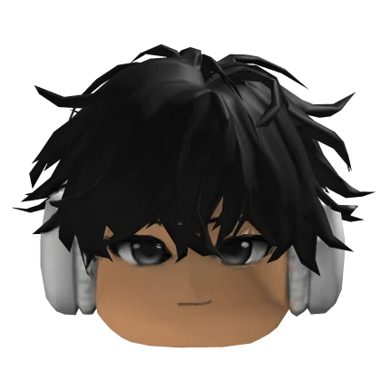 Black Messy Anime Hair with Headphones